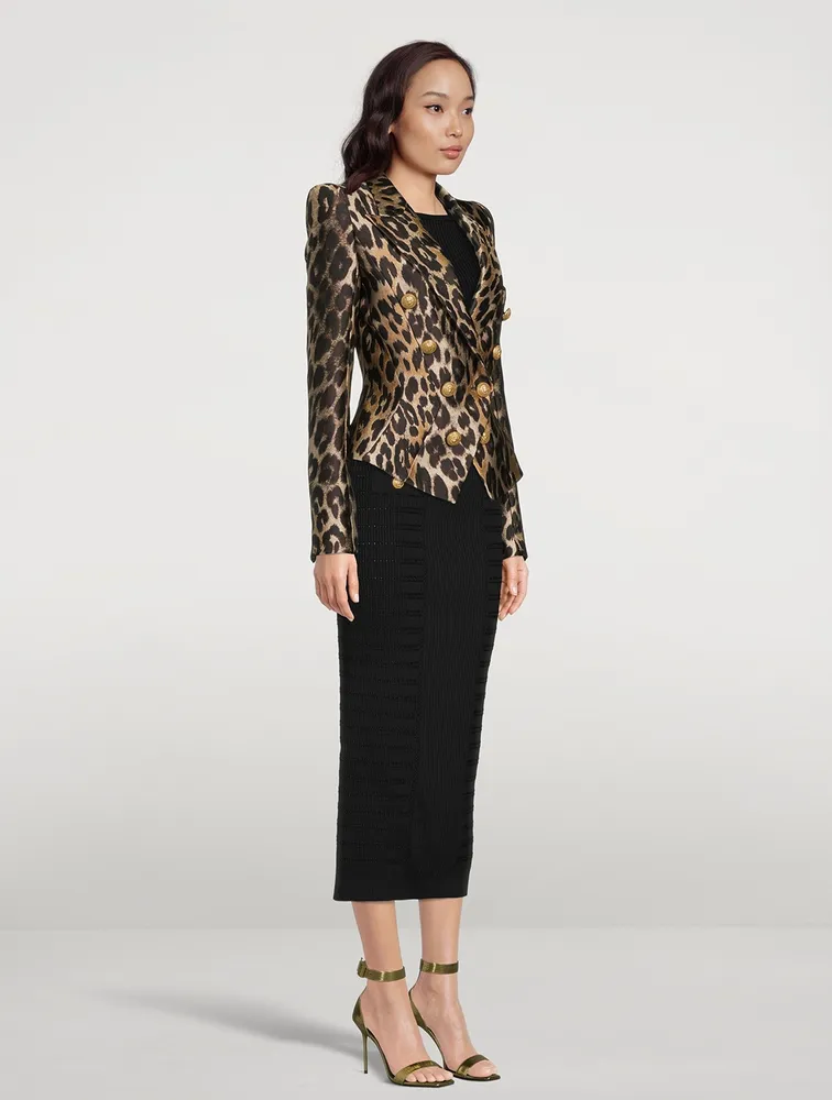 Leopard Jacquard Double-Breasted Blazer