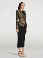 Leopard Jacquard Double-Breasted Blazer