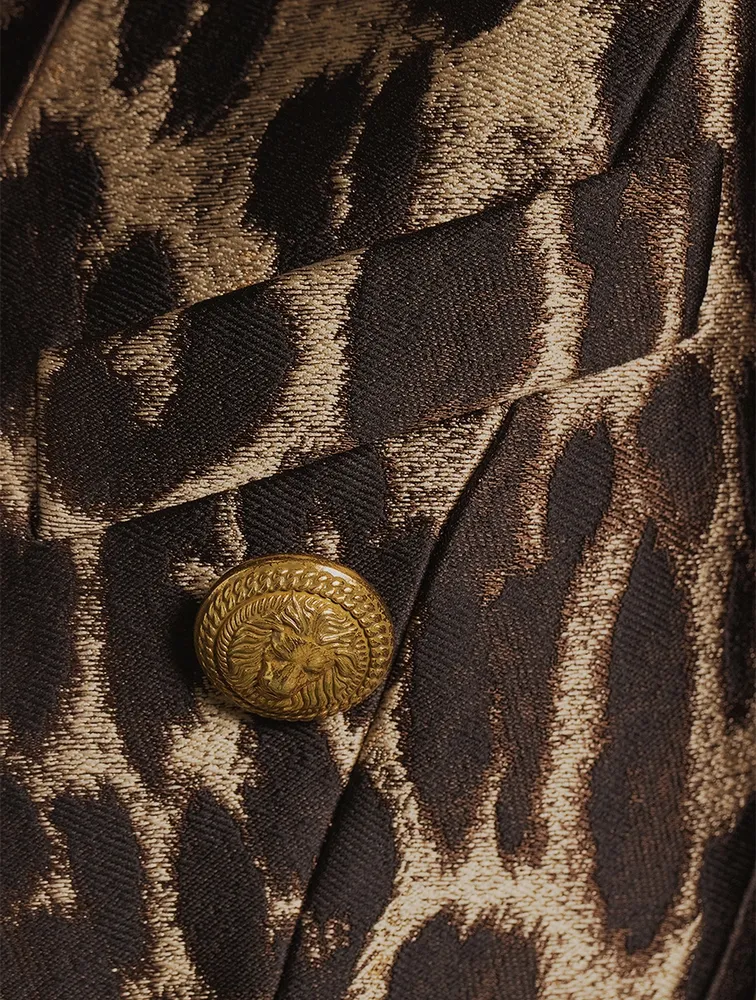 Leopard Jacquard Double-Breasted Blazer