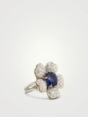 Tanzanite Flower Ring With Diamonds