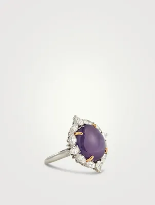 Purple Star Sapphire Ring With Diamonds
