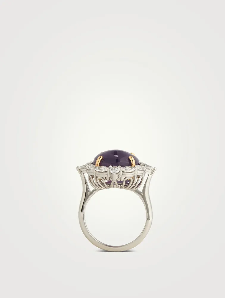 Purple Star Sapphire Ring With Diamonds