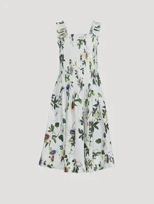 Passionflower Poplin Midi Dress With Pleat Detail