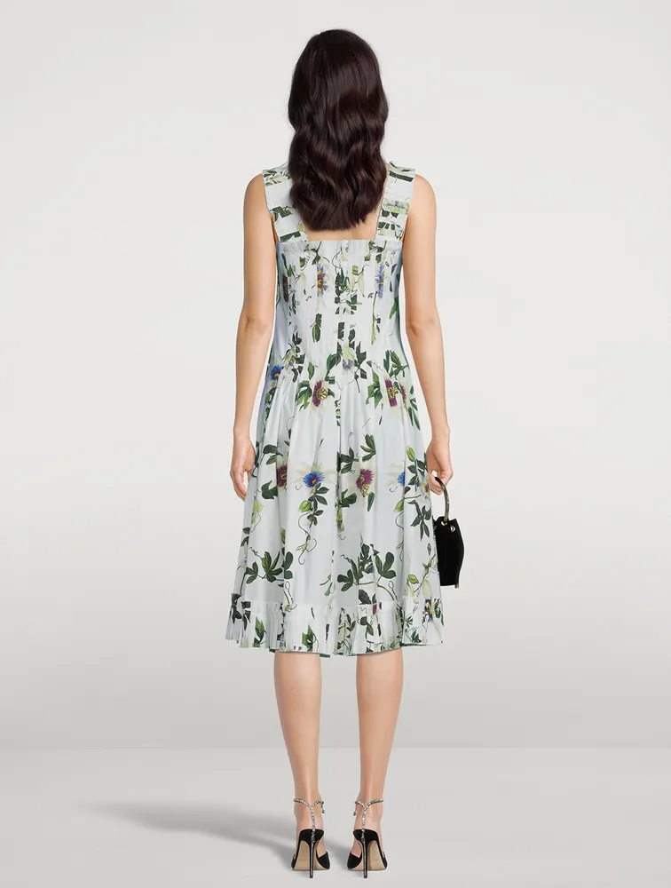 Passionflower Poplin Midi Dress With Pleat Detail