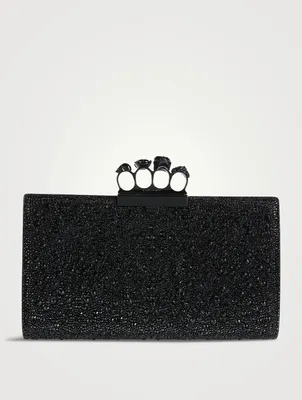 Skull Four-Ring Crystal-Embellished Leather Clutch