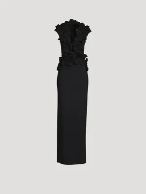 Redrick Column Gown With Floral Appliqué