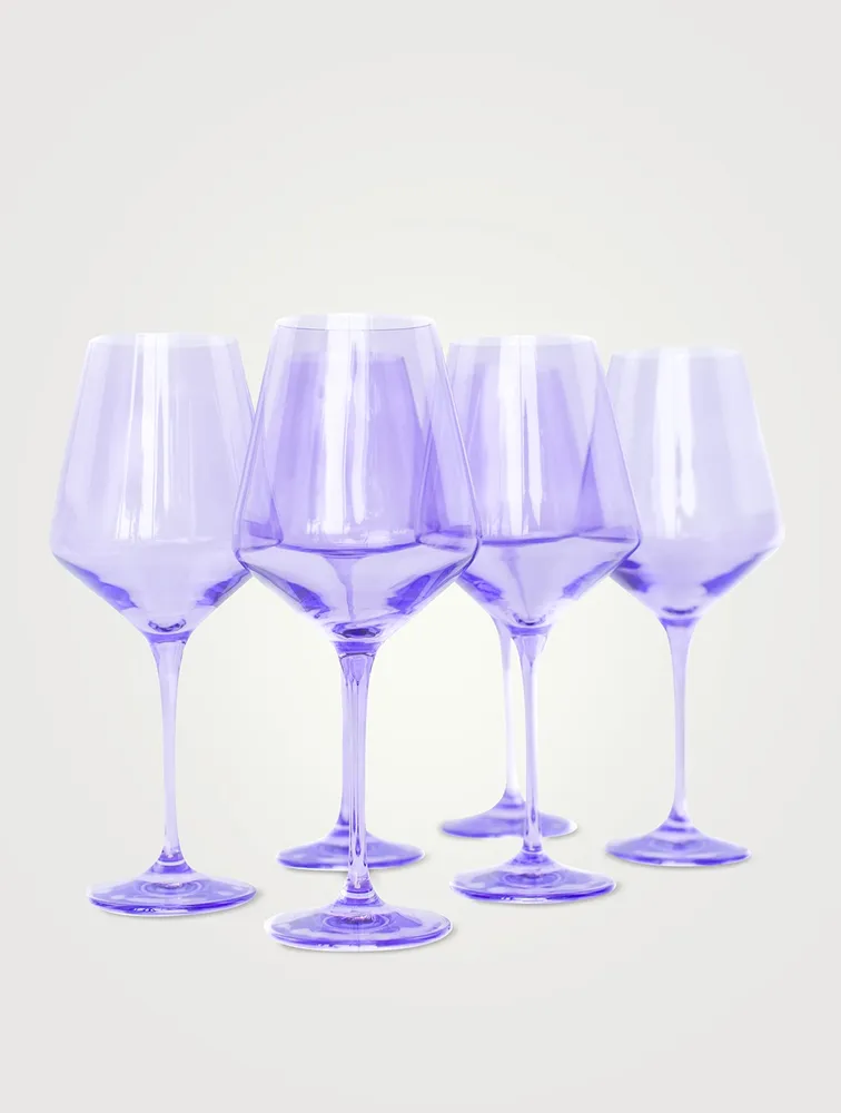 Coloured Glass Stemware Wine Glasses - Set Of 6