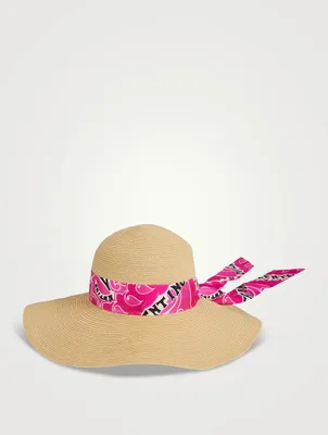 Large Brim Hat With Silk Scarf
