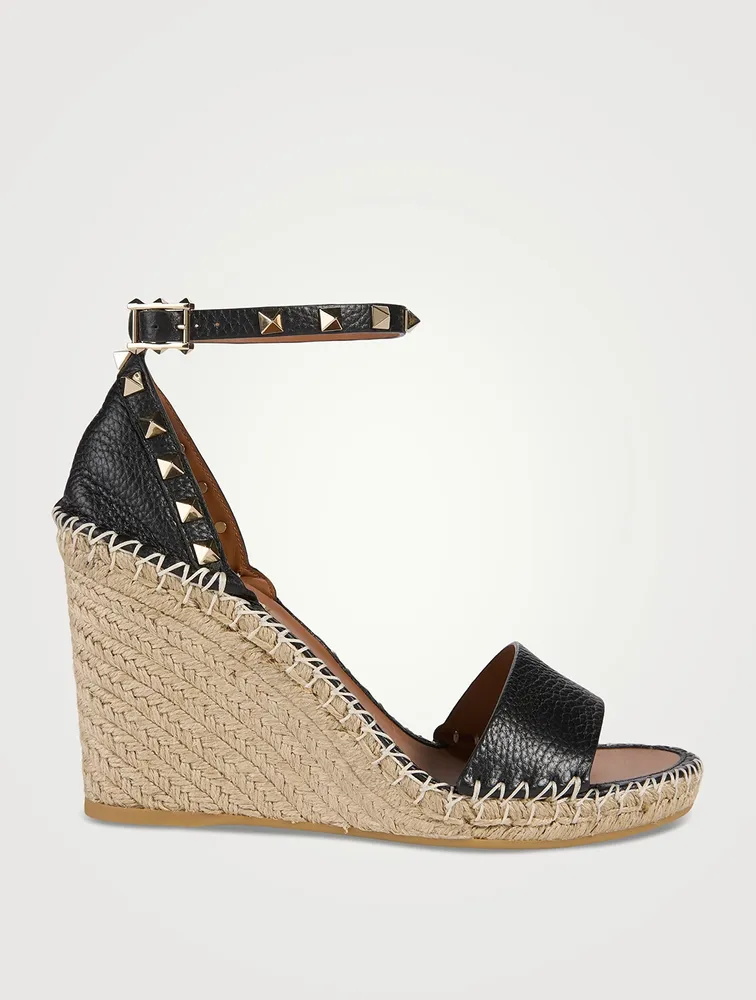 Rockstud Leather Espadrille Wedge Sandals