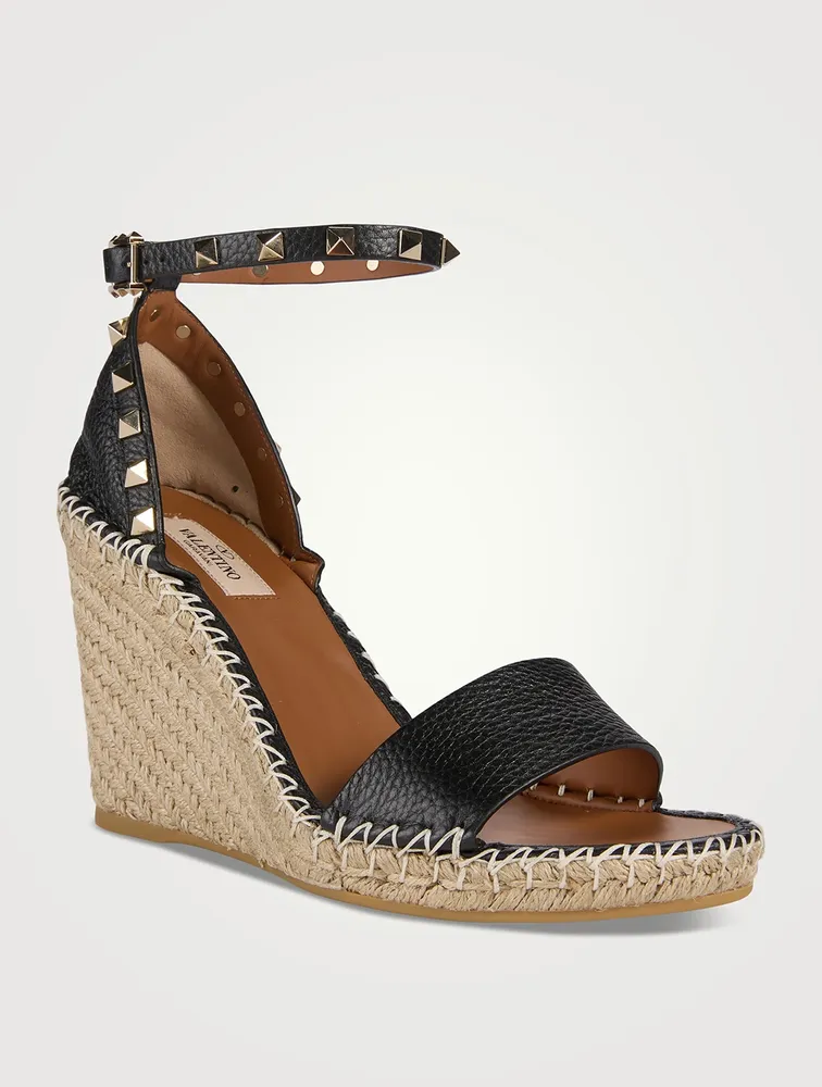 Rockstud Leather Espadrille Wedge Sandals