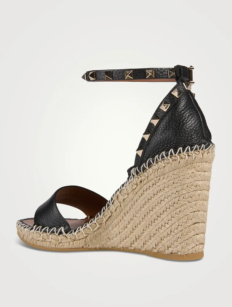 Rockstud Leather Espadrille Wedge Sandals