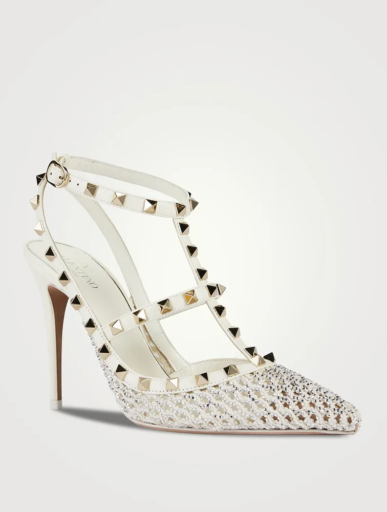 Rockstud Mesh Ankle-Strap Pumps