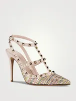 Rockstud Raffia Ankle-Strap Pumps