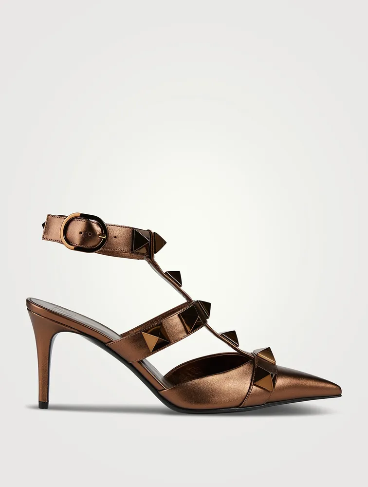 Roman Stud Metallic Leather Ankle-Cuff Pumps