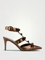 Roman Stud Metallic Leather Ankle-Cuff Pumps