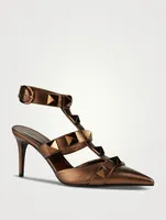 Roman Stud Metallic Leather Ankle-Cuff Pumps