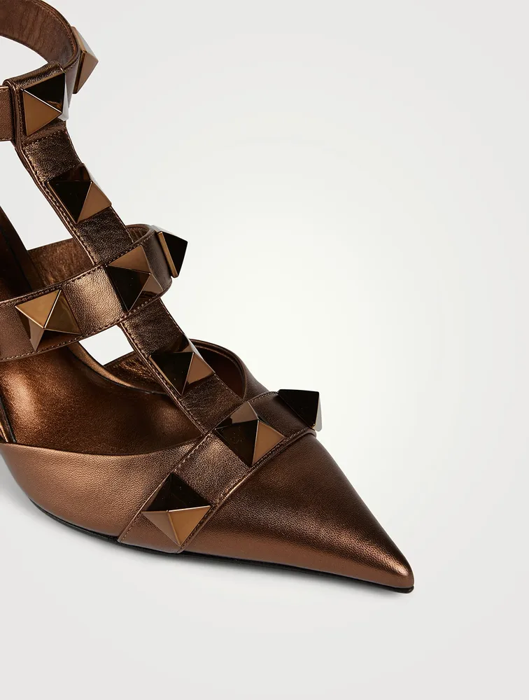 Roman Stud Metallic Leather Ankle-Cuff Pumps