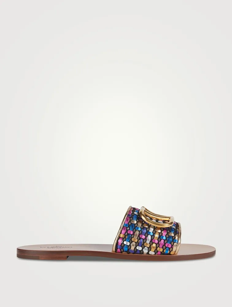 VLOGO Woven Metallic Leather Slide Sandals