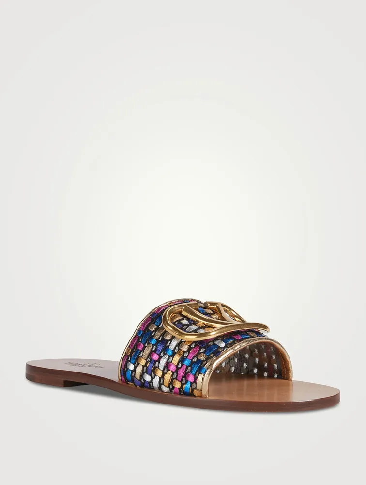 VLOGO Woven Metallic Leather Slide Sandals