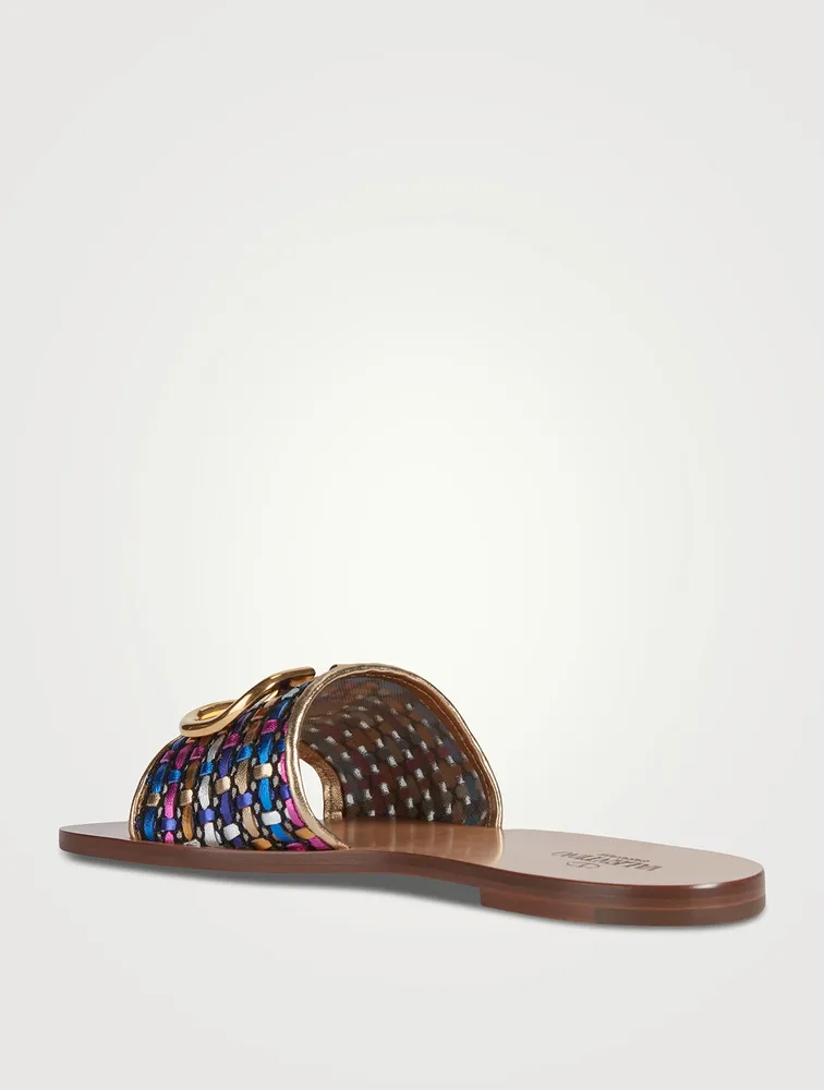 VLOGO Woven Metallic Leather Slide Sandals