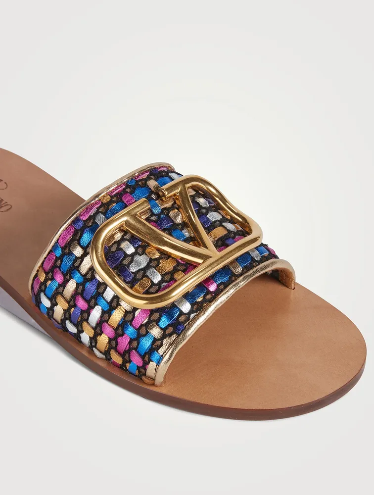 VLOGO Woven Metallic Leather Slide Sandals