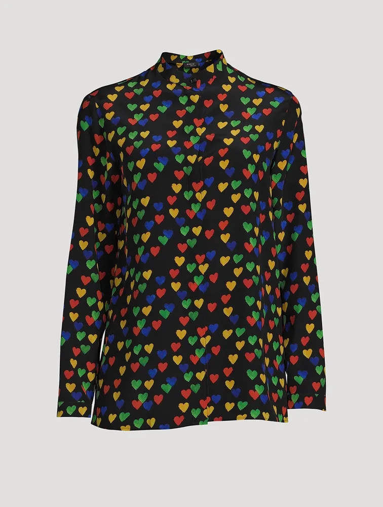 Silk Crêpe Blouse Hearts Print