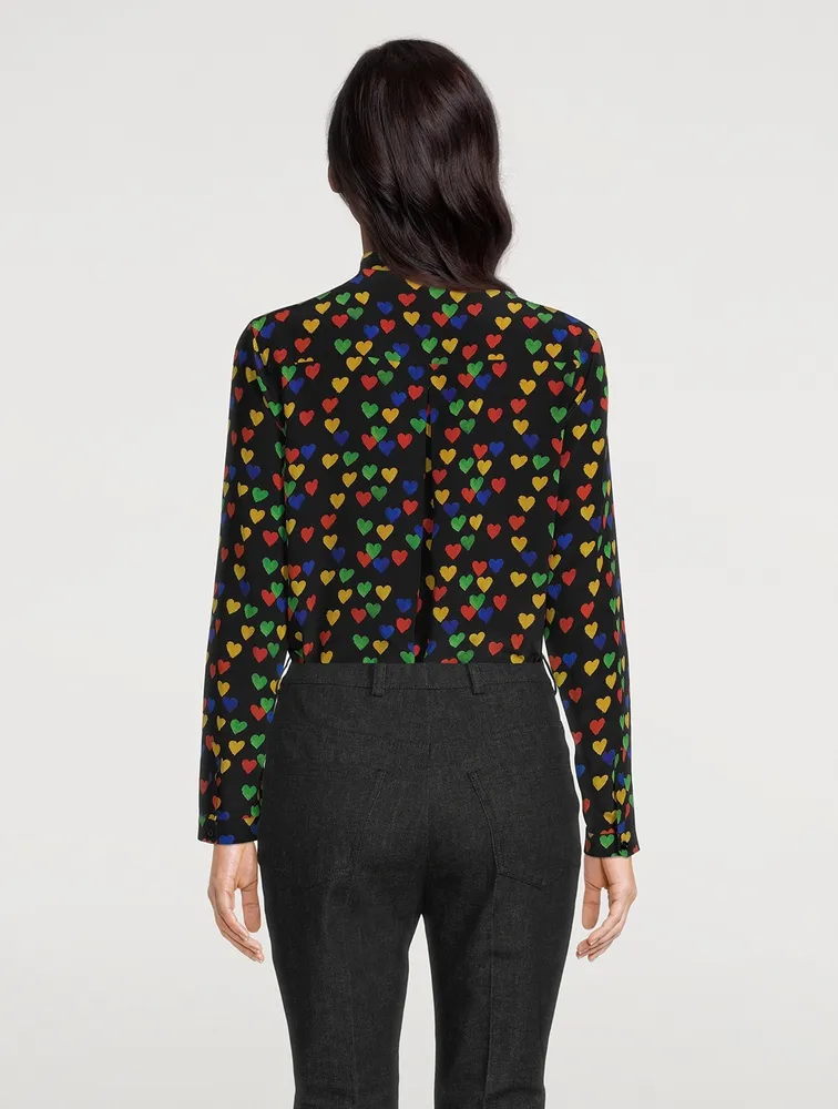 Silk Crêpe Blouse Hearts Print