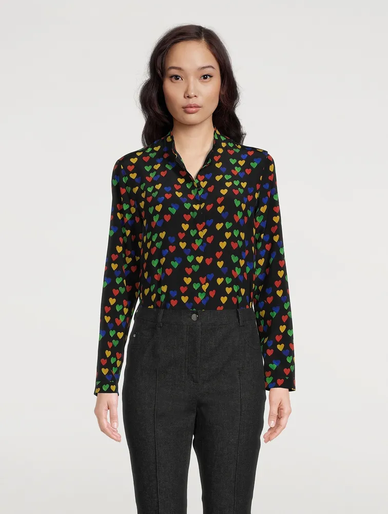 Silk Crêpe Blouse Hearts Print