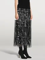 Techno Tulle Midi Skirt With Croquis Embroidery