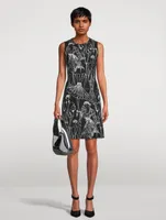 Cotton Silk Double-Face Sheath Dress Croquis Print