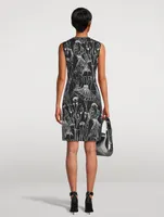 Cotton Silk Double-Face Sheath Dress Croquis Print