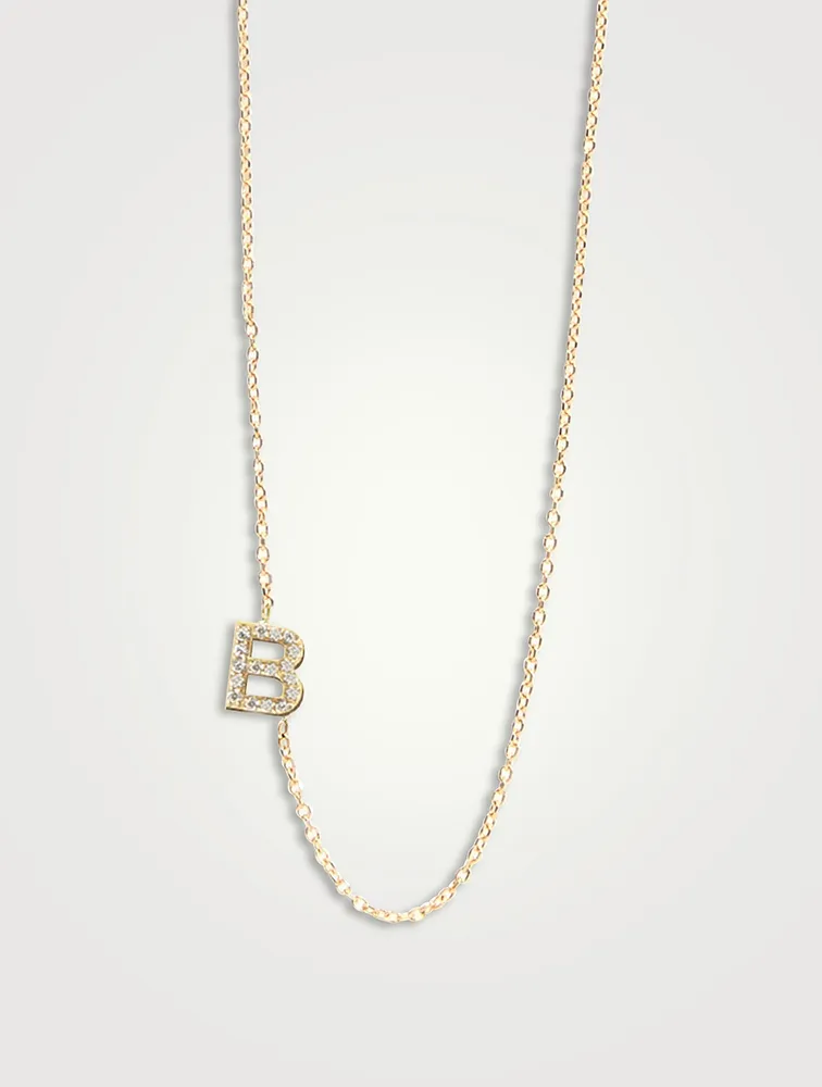 Love Letter 14K Gold B Pavé Diamond Necklace