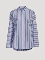 Button-Trimmed Poplin Shirt Stripe Print