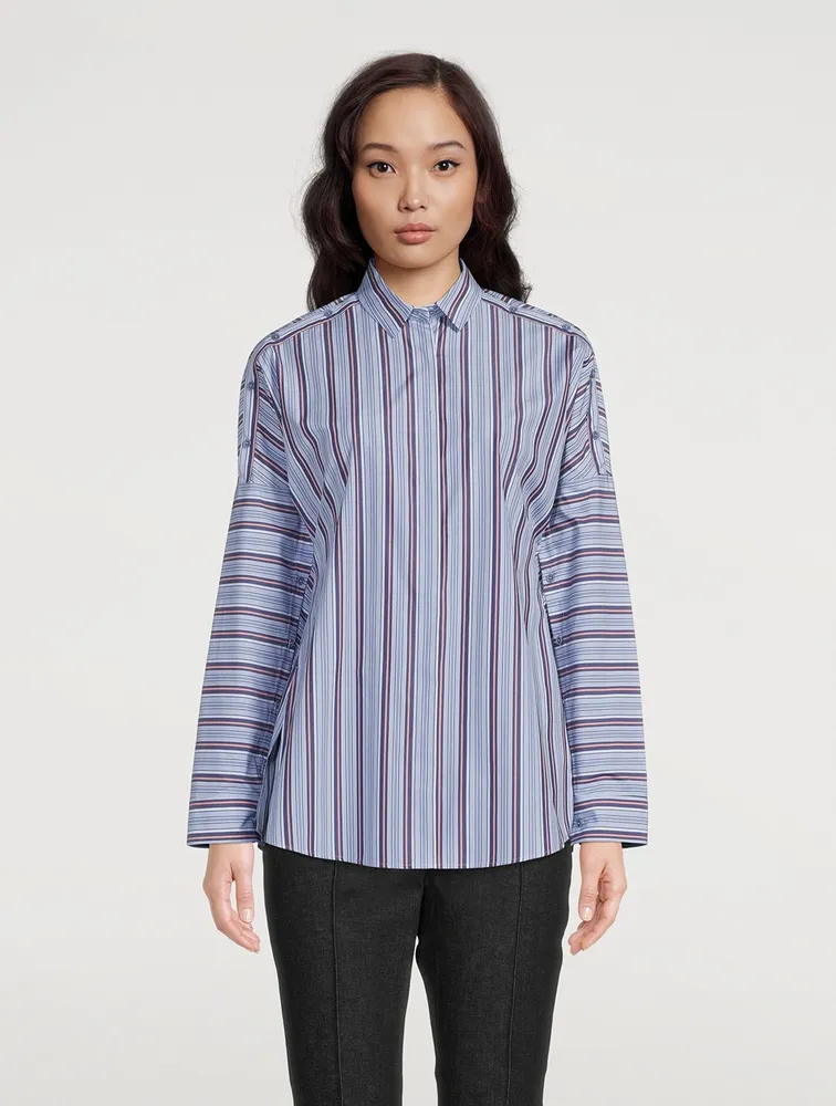 Button-Trimmed Poplin Shirt Stripe Print