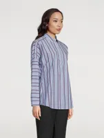 Button-Trimmed Poplin Shirt Stripe Print