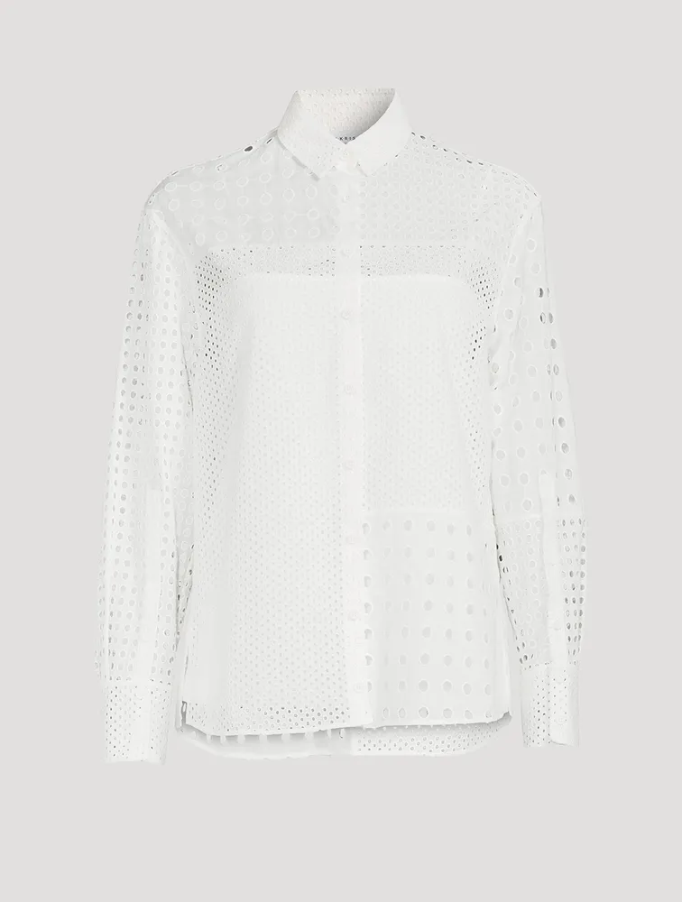 Eyelet Embroidered Patchwork Cotton Shirt