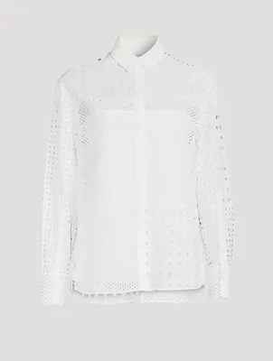 Eyelet Embroidered Patchwork Cotton Shirt