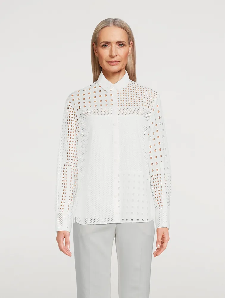 Eyelet Embroidered Patchwork Cotton Shirt