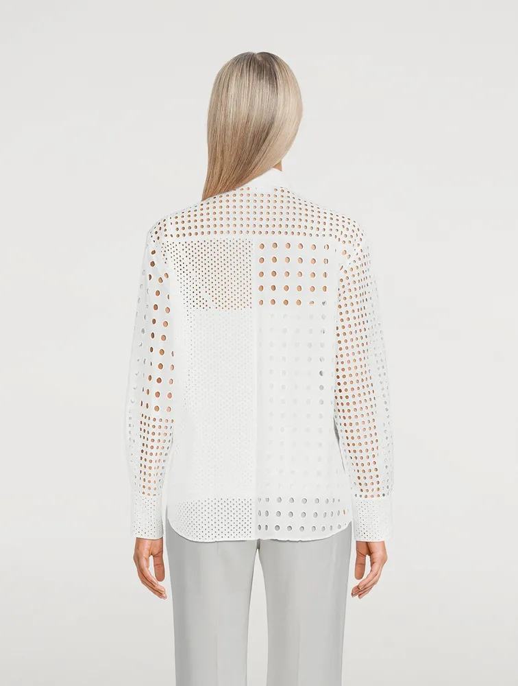 Eyelet Embroidered Patchwork Cotton Shirt