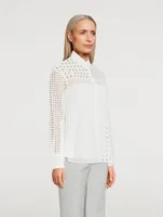 Eyelet Embroidered Patchwork Cotton Shirt