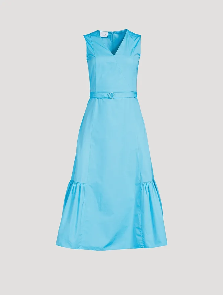 Belted Poplin Midi Dress