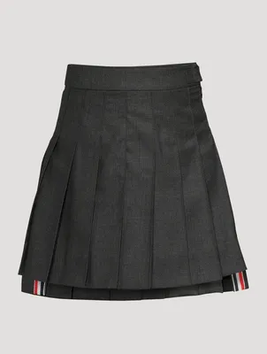 Wool Pleated Mini Skirt With Drop Back