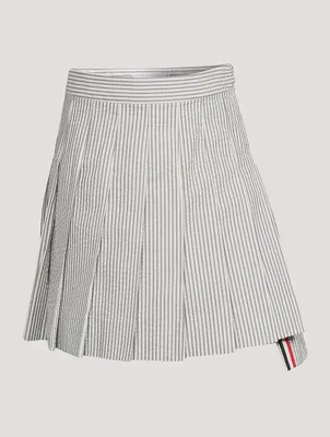 Seersucker Pleated Mini Skirt With Drop Back