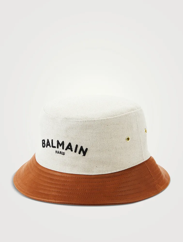 Canvas And Leather Bucket Hat With Logo