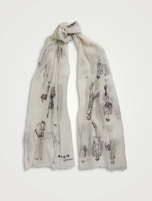 Cashmere And Silk Scarf In Croquis Print