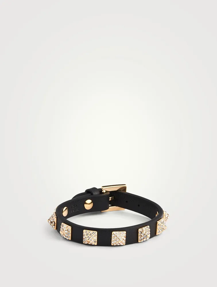 Crystal Rockstud Leather Strap Bracelet