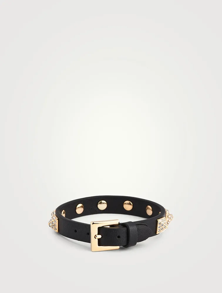 Crystal Rockstud Leather Strap Bracelet