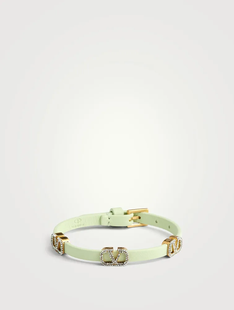 VLOGO Leather Strap Bracelet With Crystals