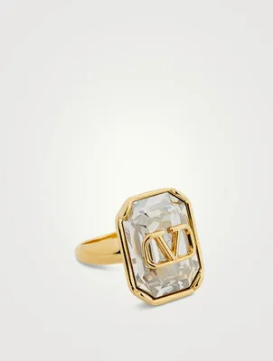 VLOGO Signature Ring With Crystal