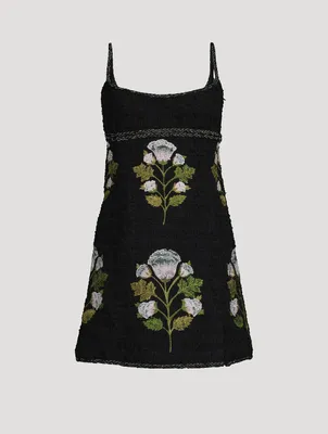 Floral-Embroidered Tweed Bouclé Mini Dress